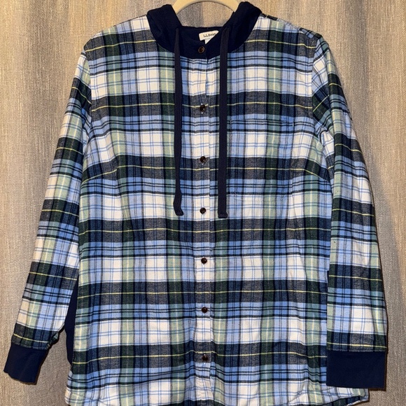 L.L. Bean | Women's Blue & Green plaid thermal hooded | Size M - Picture 1 of 8